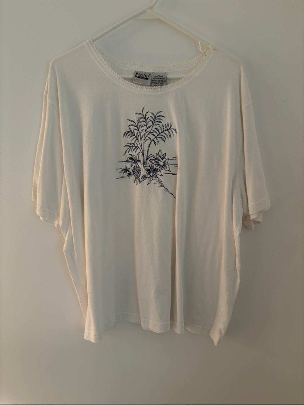 Cream Graphic Tee with Blue Botanical Print